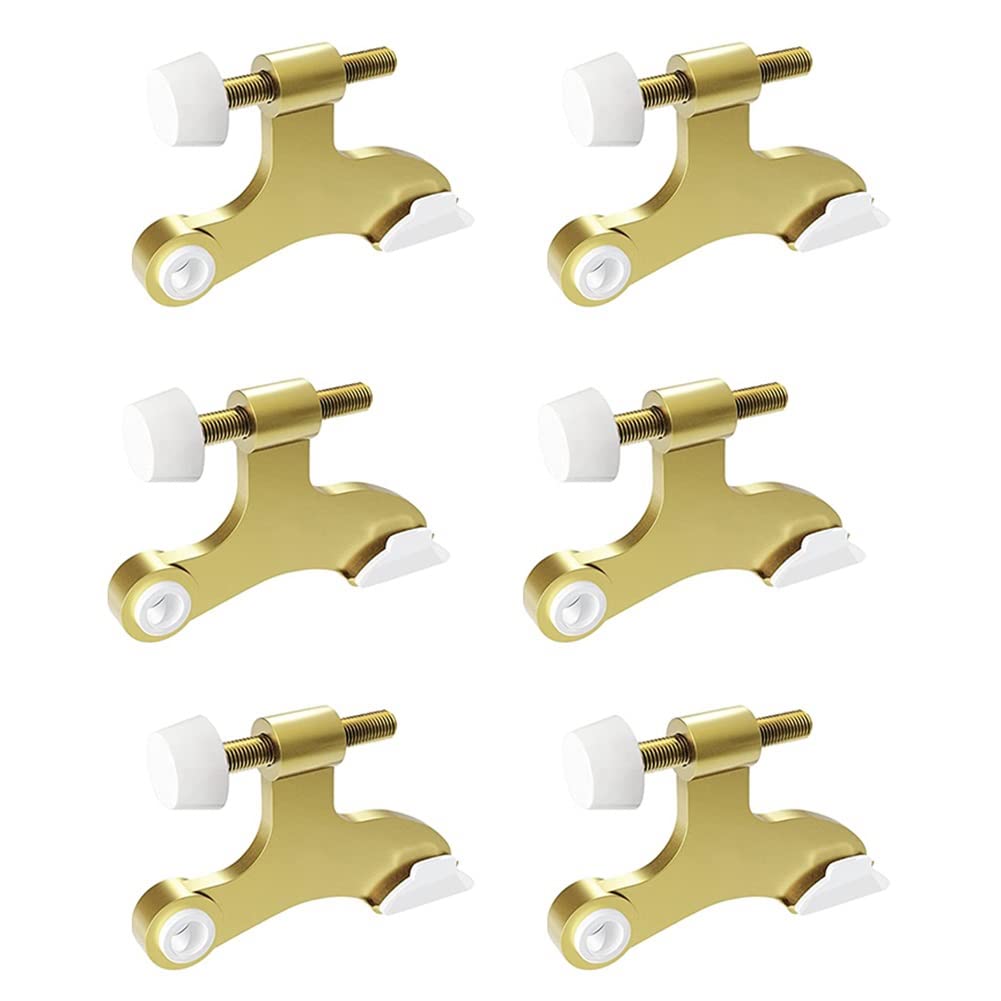 Veciado 6Pcs Hinge Pin Gold Door Stopper Adjustable Heavy Duty Hinge with Rubber Bumper to Reduce Potential Damage Wall Dents