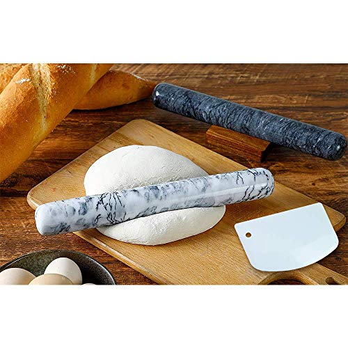 Marble Rolling Pin with Wood Cradle 12 Inch Black, NonStick Dough