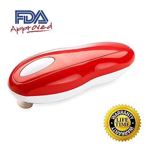 Electric Can Opener, Sokos Smooth Soft Edge Electric Can Opener with One-Button Start and One-Button Manual Stop (Red) (red)