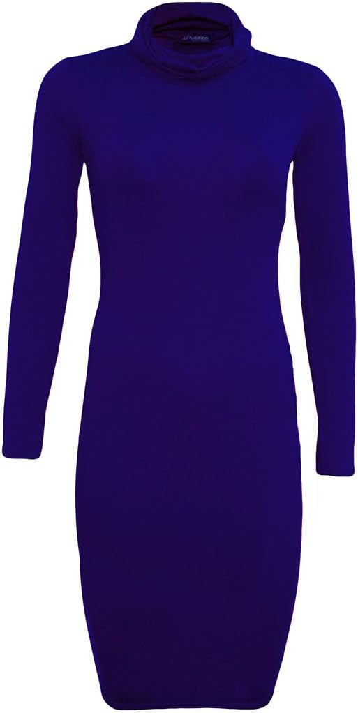 ZEE FASHION Womens Ladies Turtle Polo Neck Long Sleeve Stretch Bodycon Midi Length Dress
