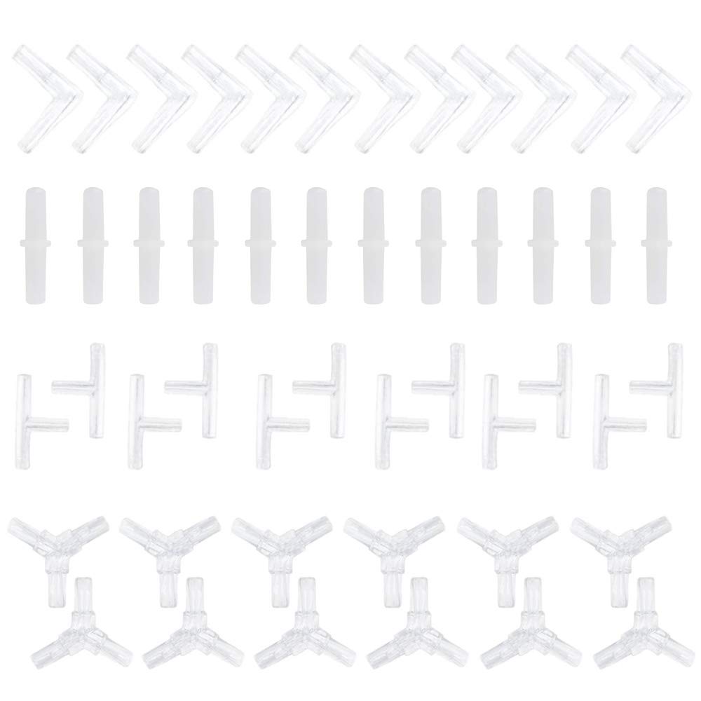 LYTIVAGEN 48 PCS Aquarium Airline Connectors with Type I, T, Y, and L Airline Tube Hose Connector Plastic Tube Connectors for 6mm Water Tanks