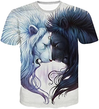Vcenty Unisex Funny 3D Lion King Pattern Printed Short Sleeve Casual T-Shirts Top Tees Blouse (S, Blue)