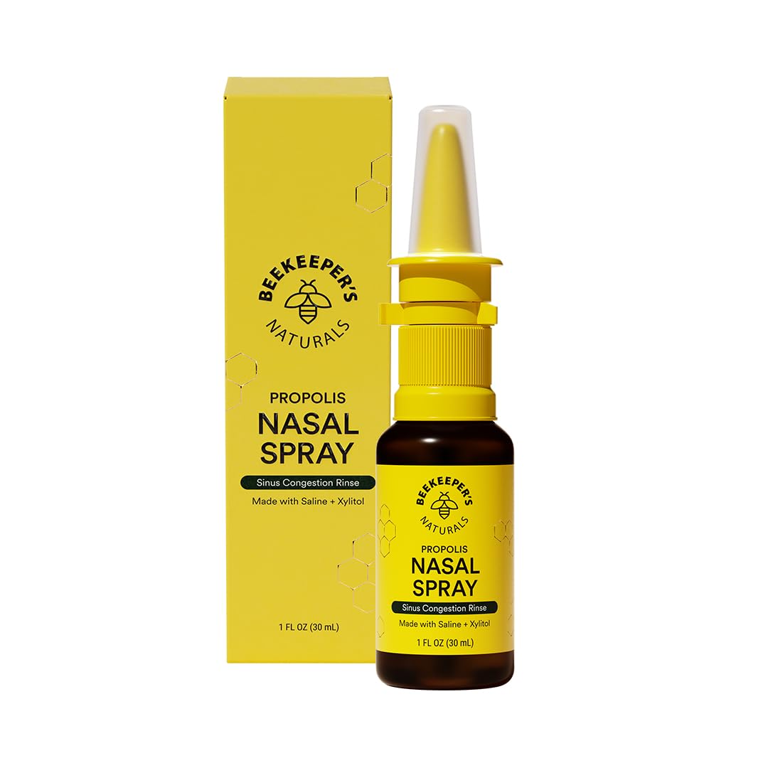 Beekeeper's Naturals Nasal Spray for Adults with Propolis, Xylitol & Saline, Clears Nasal Congestion, Moisturizes Sinus Canal, & Decongest Sinus Cavities, 1 fl oz