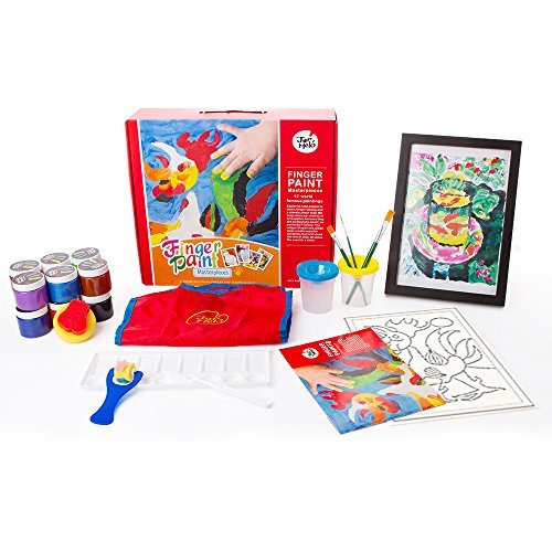 Jar Melo Finger Paint Masterpiece; 12 Colors of Pigment; 1 Apron; Assorted Art Tools; Washable; Non-Toxic; Paint Box Puzzle