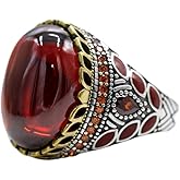 Solid S925 Sterling Silver Men's Ring Blue Crystal Glass Black Agate Red Agate Purple Zircon Turquoise Ring Türkiye Handmade Ring National Style Craft Unique Jewelry