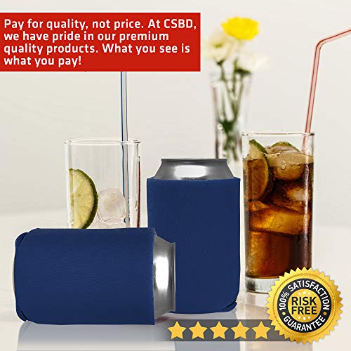 CSBD Beer Can Coolers Sleeves, Soft Insulated Reusable Drink Caddies for Water Bottles or Soda, Collapsible Blank DIY Customizable for Parties, Events or Weddings, Bulk (50, Blue)