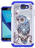 For Samsung Galaxy J7 V / J7 2017 / J7 Prime / J7 Perx / J7 Sky Pro / Galaxy Halo Case, Nuomaofly [Creative] Studded Rhinestone Crystal Bling Hybrid Armor Protective Case Cover (Owl)