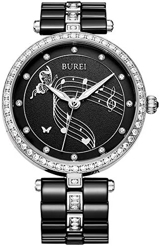 BUREI Womens Fashion Quartz Watches with Elegant Dial Diamond bezel Mineral Glass Ceramic strap