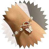 Erimberate Bohemian Butterfly Dangle Bracelets Gold Toggle Bar Bracelet Retro Pearl Bracelet Butterfly Bracelet Hand Chain Jewelry for Women