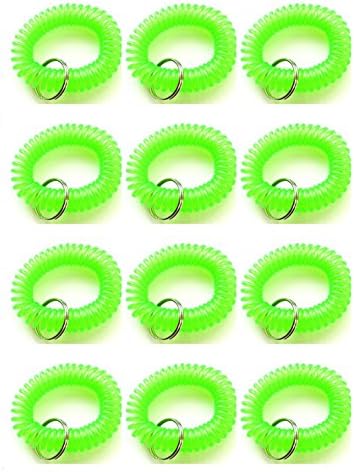 65Pieces Stretchable Plastic Bracelet Wrist Coil Wrist Band Key Ring Chain Holder Tag for Outdoor Swimming Hospital,Green Color