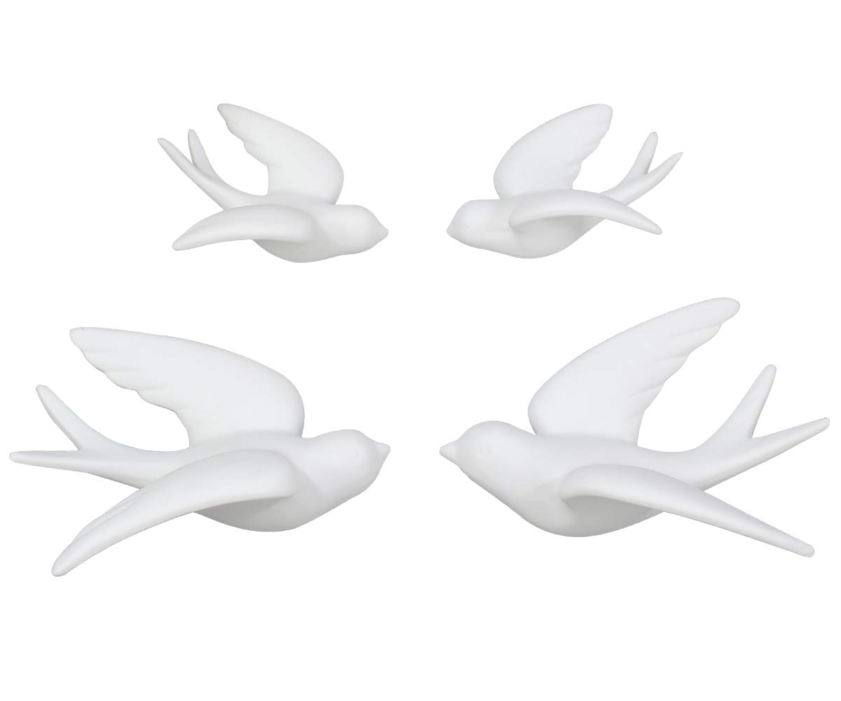 FANWNKI Ceramic Flying Birds Sparrows Wall Mount Hanging Ornaments-White-Set of 4