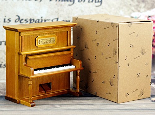 HoneyGifts Windup Wooden Piano Music Box Xmas Present for Children Kids Girls, Upright Piano