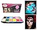 Face Paint Kit for Kids and Adults - 12 Colors XL Set with 1 Glitter and 1 UV Glow Color - 2 Brushes Included, Safe Water-Based Non-Toxic by Pinky Petals