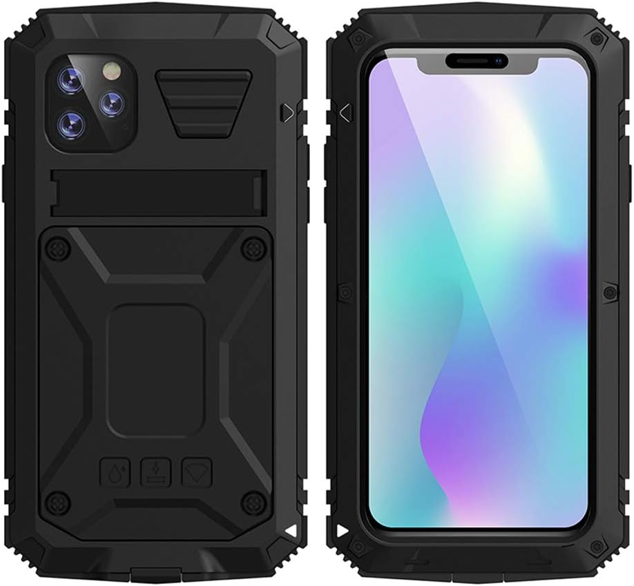 iPhone 11 Pro Max Metal Military Heavy Duty case, HATA iPhone 11 Pro Max Rugged Drop Tested Case with Built-in Screen Protector Kickstand Sturdy Full Body Cover (Black, iPhone 11 Pro Max)
