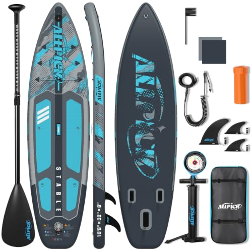 ALLPICK Stand Up Paddling Board Aufblasbar, SUP Board Set, 200kg(Graublau)