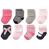 Luvable Friends Unisex Baby Socks, Pink Scroll 8-Pack, 0-6 Months
