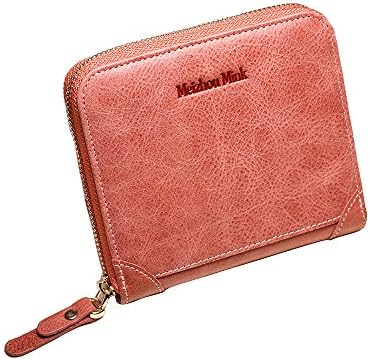 Cards Case Wallet Women, Genuine Leather,Cute Zippe Small Purse and Coin Bags,Carmine