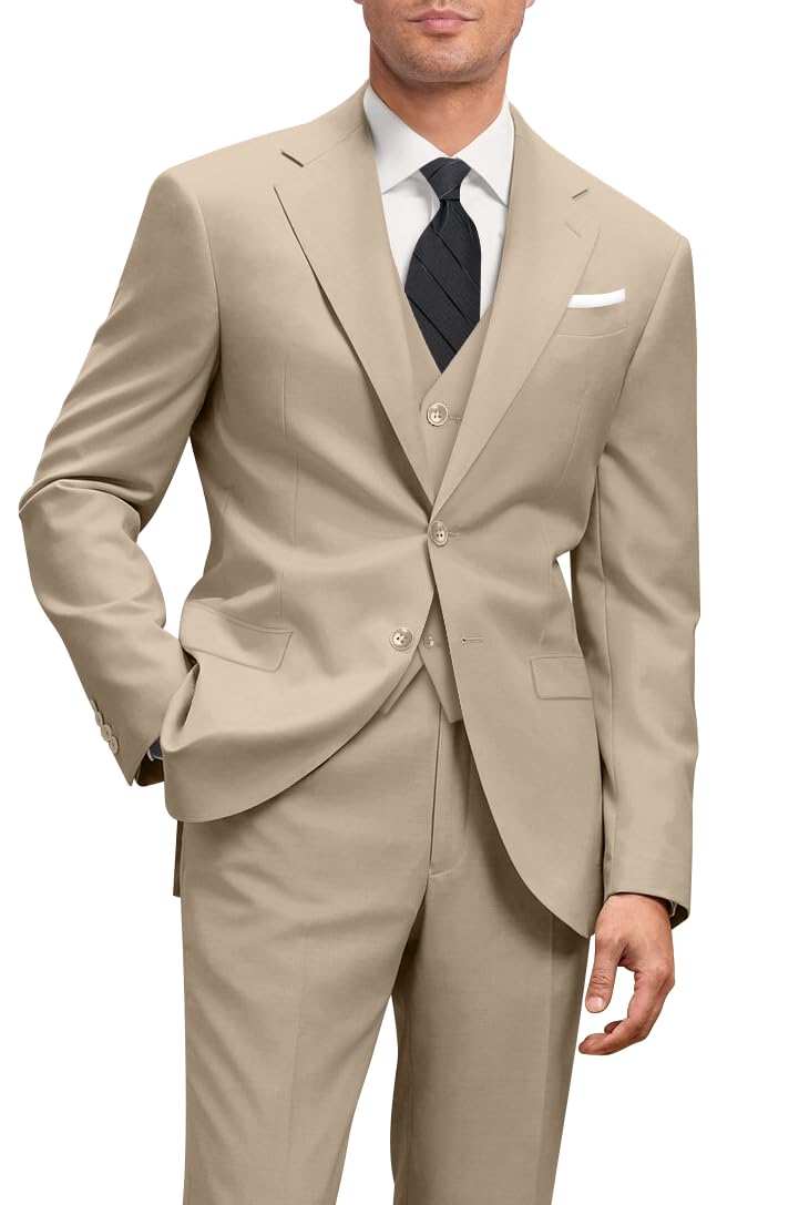 Photo 1 of Men's Suit Slim Fit, 3 Piece Champagne Suits for Men, Solid Jacket Vest Pants with Tie, Prom Homecoming Wedding Tuxedo Set S