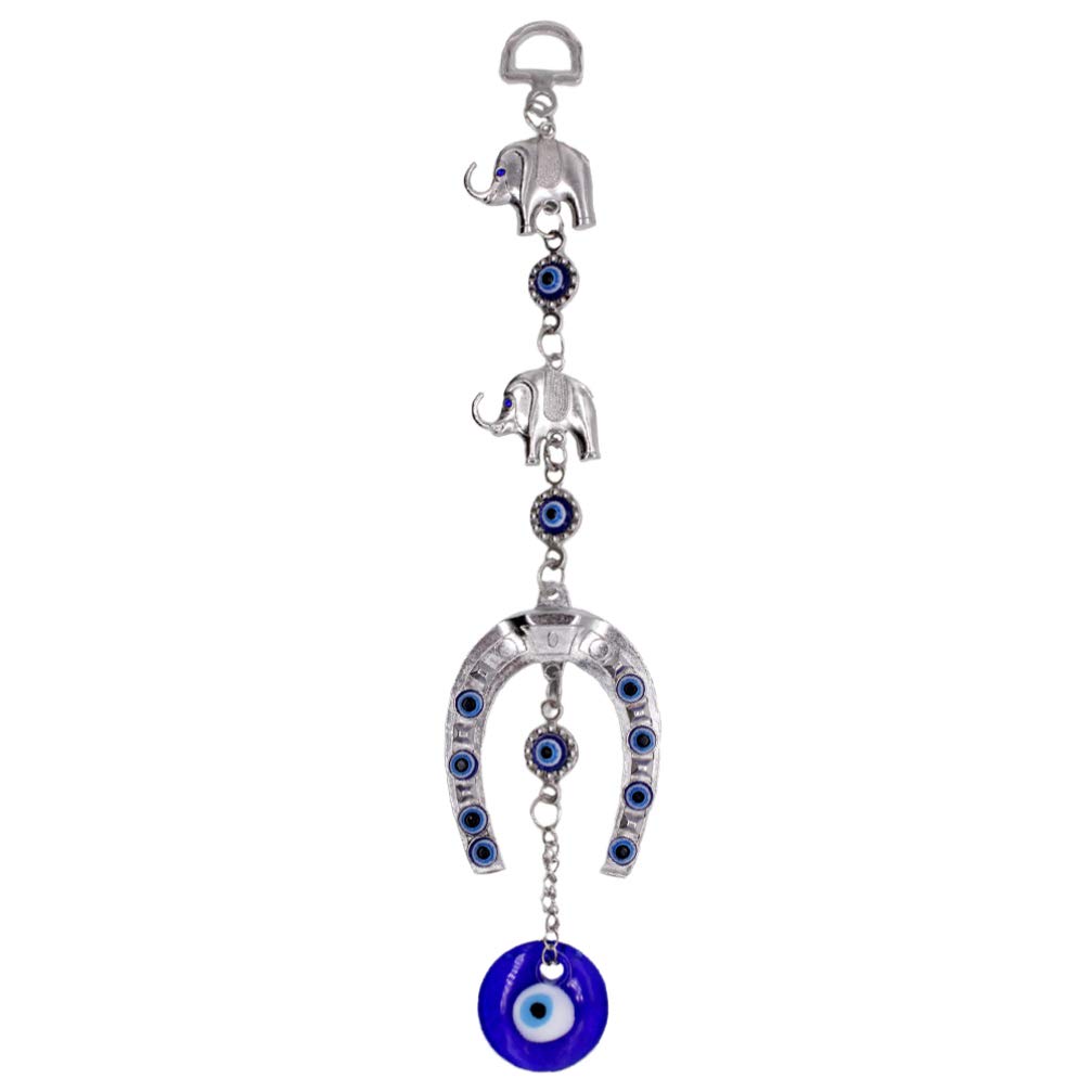 Veemoon Blue Evil Eye Wall Hanging Ornament Lucky Horseshoe Elephant Turkish Nazar Beads Evil Eye Protection Charm Good Luck Amulet Feng Shui Decorations for Blessings