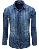 Men's Casual Long Sleeve Brushed Striped Chambray Button Down Shirts Dark Blue Size M