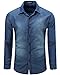JoJoJoy Men's Casual Long Sleeve Brushed Striped Chambray Button Down Shirts Dark Blue
