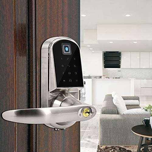Smart Door Lock, Fingerprint Touchscreen Password Key Card Anti-Theft Entry Gate Lock with 12-Key Backlight Keyboard