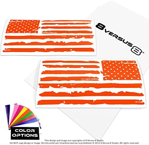 Distressed Flag Decal Sticker - Quantity: 2 - Indoors or Outdoors - Cars, Laptops, Walls, Windows, etc. (13" wide x 6.5" tall, Orange)