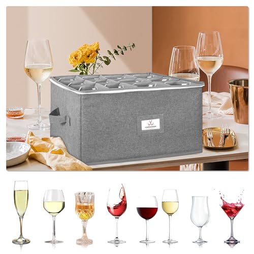 BOHEMIABY Wine Glass Holder Moving Boxes, Stackable Wine Glass Holder with Partition, Stackable Glass Holder for 12 Wine Glasses, Champagne Flutes, Hard Shell with Window for Labels