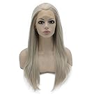 Mxangel Long Straight Half Hand Tied Gray Blond Synthetic Lace Front Wig Natural