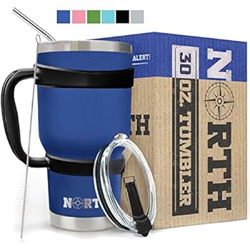 Royal Blue North Stainless Steel Vacuum Insulated 5-Piece Tumbler Set, 30 oz, Travel Mug For Home, Office, School - Like Yeti Tumbler For Ice Drink & Hot Beverage (Royal Blue Stainless Steel Mug)