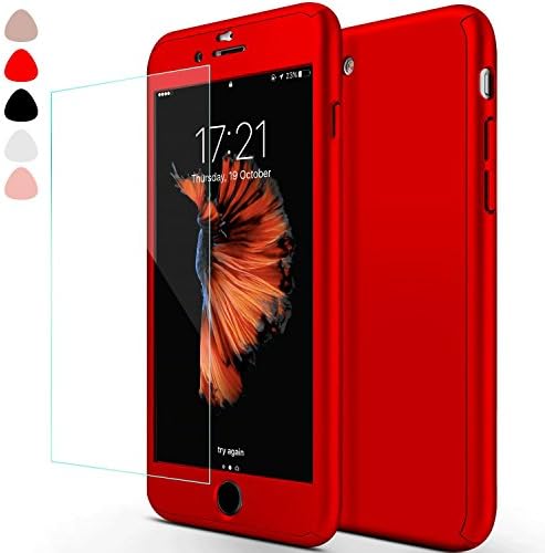 iphone 6S Plus Case,sxxissky 2-in-1 Ultra-thin Full Body Coverage Slim Hard Plastic with [Tempered Glass Screen] Protective Case Cover &amp; Skin for Apple iPhone6 Plus /6s Plus 5.5 Inch (Red)