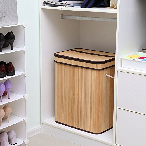 SONGMICS Divided Laundry Basket Double Hamper with Lid Liner and