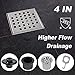 Modbath 5 Inch Square Shower Drain with PVC Base Flange, Floor Drain with Removable Quadrate Pattern Cover for Bathroom, Brushed 304 Stainless Steel, Includes Hair Strainer, Threaded Adapter