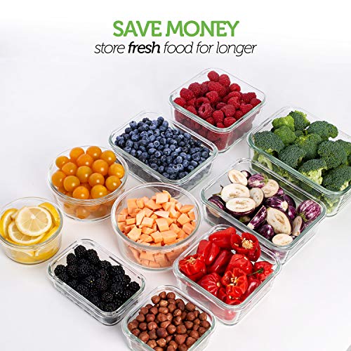 Glass Food Storage Containers with Lids - Glass Meal Prep Containers Glass Containers For Food Storage with Lids 20 Pcs. Glass Storage Containers with Lids Glass Food Containers Glass Lunch Containers