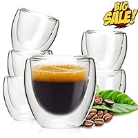 Double Wall Espresso Cups Set of 6,OAMCEG 2.7 Ounce Insulated Latte Cappuccino Milk Juice Coffee Glasses without Handles