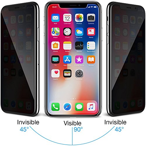 iPhone X iPhone Xs Privacy Screen Protector, MEBUYZ 3D Touch High Hardness Privacy Screen 0.4mm + Tempering Glass 0.3mm Easily Install & Waterproofing Light Screen Protector for iPhone X