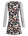 Romwe Floral Print Casual A-Line Loose T-Shirt Swing Dresses Striped Sleeves Midi Dress