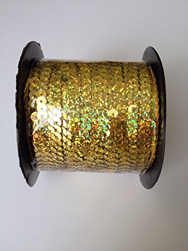 Sequins Trim 6mm, 100 Yard Roll Spool String PVC Sewing Dressmaking Fabric Crafts Tools Sequin Dress Holographic Wedding Craft Clothing Embroidery Applique Arts Embellishmen (Gold)