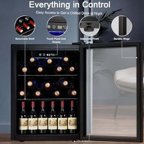 Antarctic Star 12 Bottle/48 Can Wine Cooler/Cabinet, Mini Drink Fridge, Clear Front Glass Door Counter Top Red Cellar Beer Soda Bar Quiet Compressor LED Display 1.3 cu.ft. Black