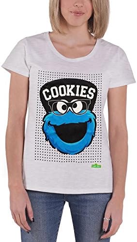 Sesame Street T Shirt Cookie Monster Geek Logo Official Womens Grey Junior Fit