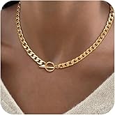 CHESKY 14K Gold Plated Chunky Necklace for Women, Trendy Paperclip Chain Necklace Thick Cross Heart Pendant Necklace Layered Herringbone Cuban Link Chain Toggle Necklaces Non Tarnish Jewelry