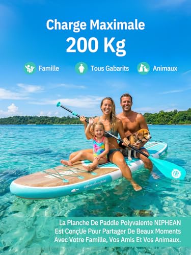 Niphean Paddle Gonflable Adulte avec Tous Les Accessoires, 320cm Planches de Stand Up Paddle Gonflables pour Tous Les Niveaux, Sup avec Capacité 200 kg pour 2 Personnes, Paddle Gonflable avec Siège