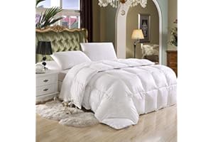 Grandeur Linens Twin Extra Long (XL) Size Luxurious 1000 Thread Count Goose Down Alternative Comforter, 100% Egyptian Cotton Cover, Solid White Color, 750 Fill Power, 50 Oz Fill Weight