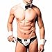 FEESHOW Men's 3PCS Naughty Tuxedo Bow Tie Collar Briefs Handcuffs Costume Outfit,Black,One Size