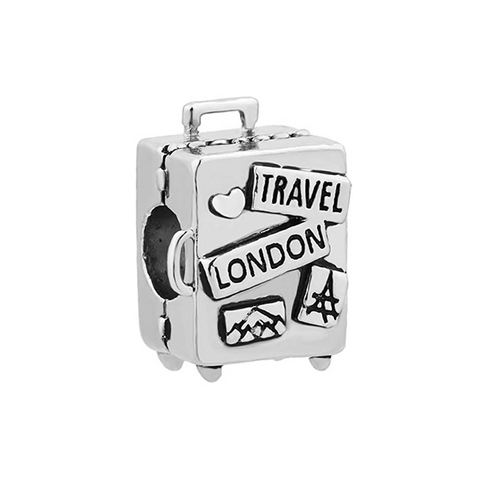KunBead Jewelry Travel London Suitcase Vacation Silver Tone Bead Charms Compatible with Pandora Bracelets for Women Girls