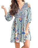 Chuanqi Womens Summer Boho Floral Dresses Casual 3/4 Sleeve Midi T Shirt Dress