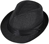 Simplicity Woven Trilby Short Brim Straw Fedora Hat Black L/XL