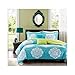 Aqua Blue Lime Green Floral Damask Print Comforter Bedding Set Girls Teen