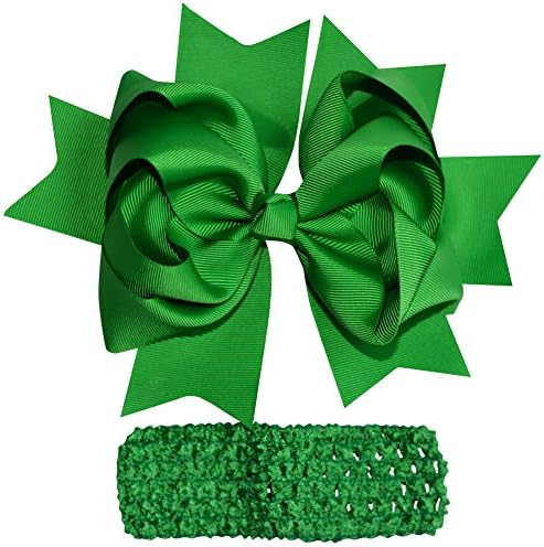 Bzybel Little Girl's 7.5" Boutique Spike Big Hair Bow Clips Grosgrain Ribbon Alligator Clips Headwear with Free Crochet Headbands for Baby Shower Gift