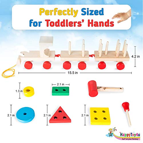 image for HappyToy4u WOODEN PUZZLE TRAIN TOY 25-Piece, Educational Pull-Along Tr